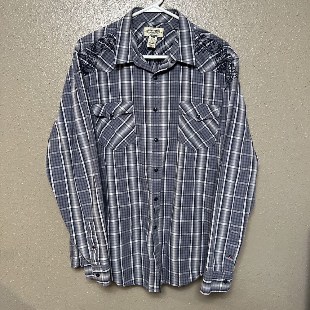 American Rag Men's Western Embroidered Pearl Snap Shirt Size XL Long Sleeve